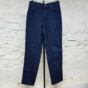 Rare 28 Waist 80s USA Vintage Striped Pattern Denim Rustler Western Blue Jeans